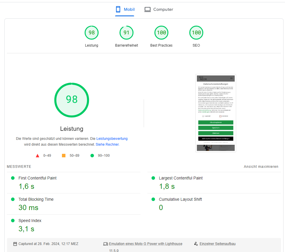 Ein optimiertes UX-Ergebnis von seo-book.de